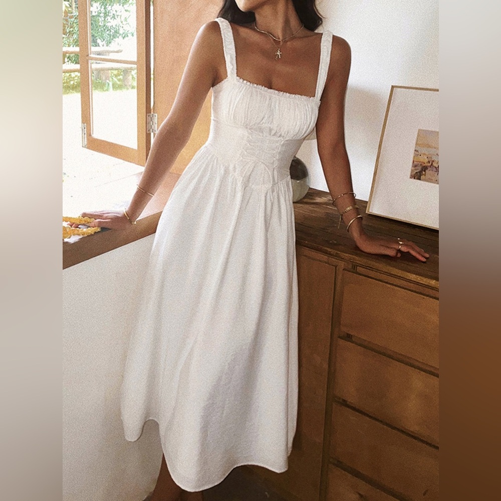 White Square Neck Coastal Cowgirl Corset Long Dress
